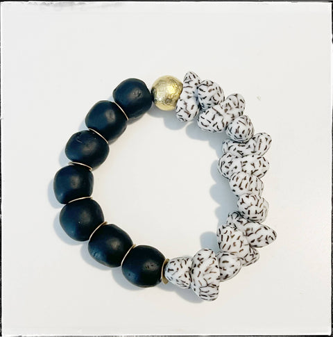 Recycled Canoe Glass Bead Stretch Stacking Bracelet - Black