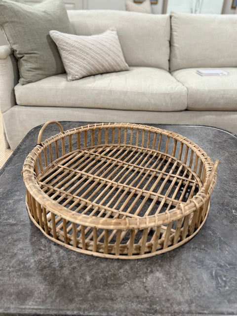 Round Cane Tray with Handles