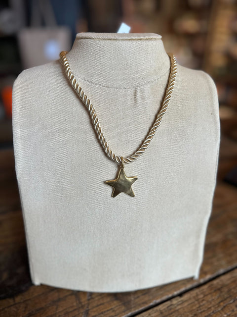 Rope Necklace with Antique Gold Pendant