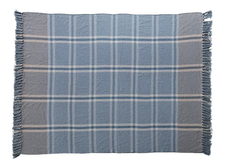 Woven Recycled Cotton Blend Throw with Fringe