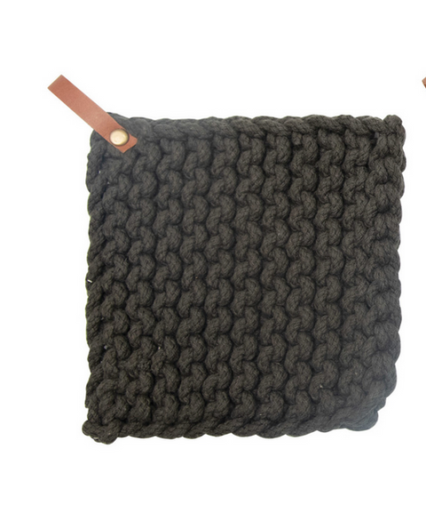 Crocheted Pot Holder with Leather Loop