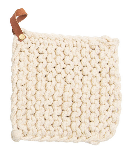 Crocheted Pot Holder with Leather Loop