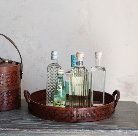 Leather Tray with Braided Handles