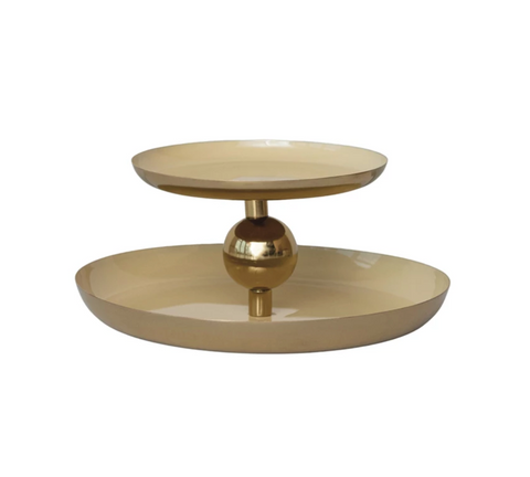 Enameled Metal Two-Tier Tray