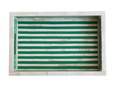 Green and White Striped Bone Tray