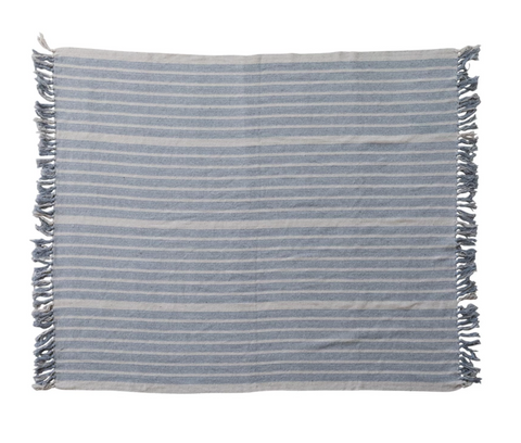 Woven Recycled Cotton Blend Throw with Fringe