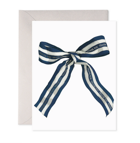 Big Navy Striped Bow - Thank You Card