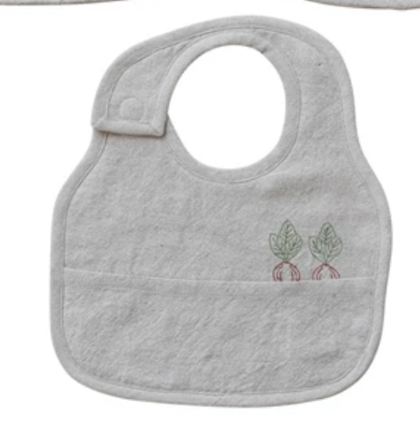 Embroidered Cotton & Linen Bib