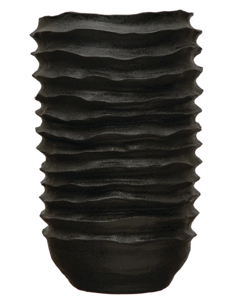 Black Stoneware Ripple Floor Planter