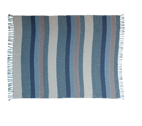 Woven Recycled Cotton Blend Throw with Fringe