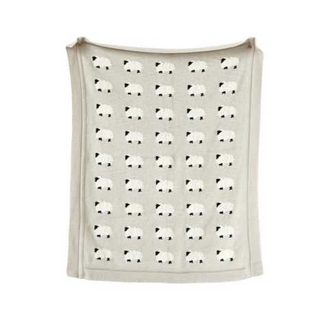 Knit Baby Blanket w/ Sheep