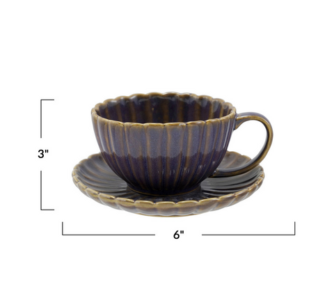 10 oz. Stoneware Ribbed Mug with Saucer