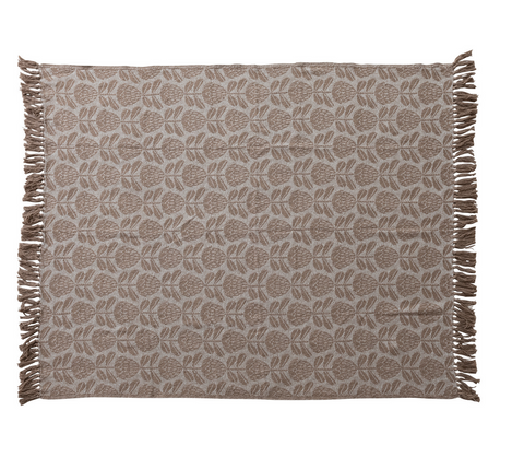 Woven Cotton Jacquard Throw - Floral