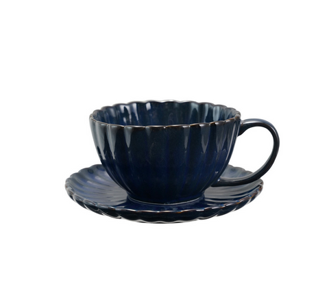 10 oz. Stoneware Ribbed Mug with Saucer