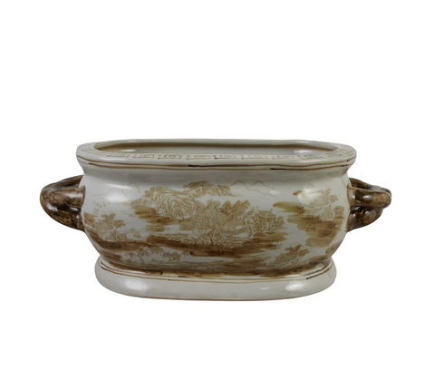 Hand-Painted Stoneware Landscape Planter