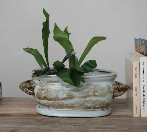 Hand-Painted Stoneware Landscape Planter