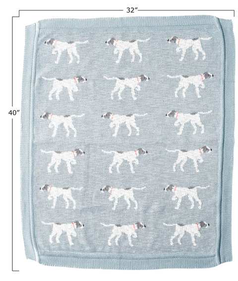 Cotton Knit Baby Blanket with Dog