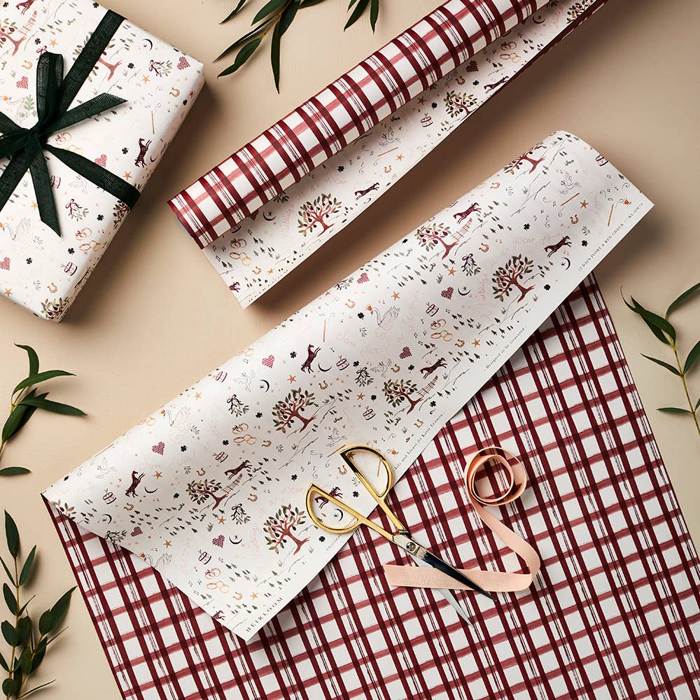 L&L 12 Days of Christmas Ivory & Red Check Wrapping Paper