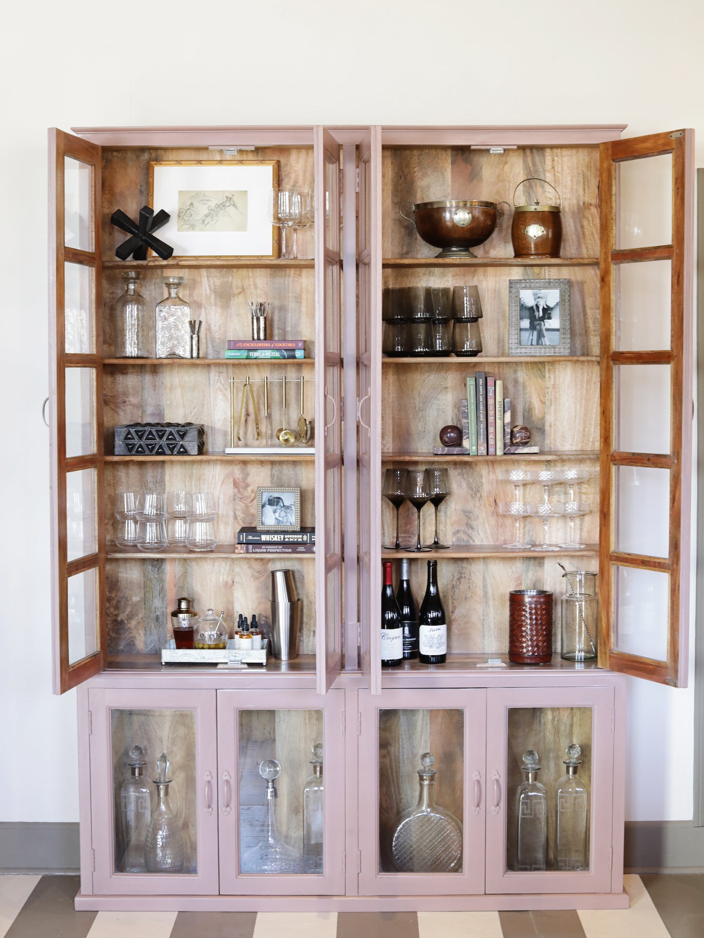 Wood & Glass Cabinet w/ 8 Doors and 8 Shelves