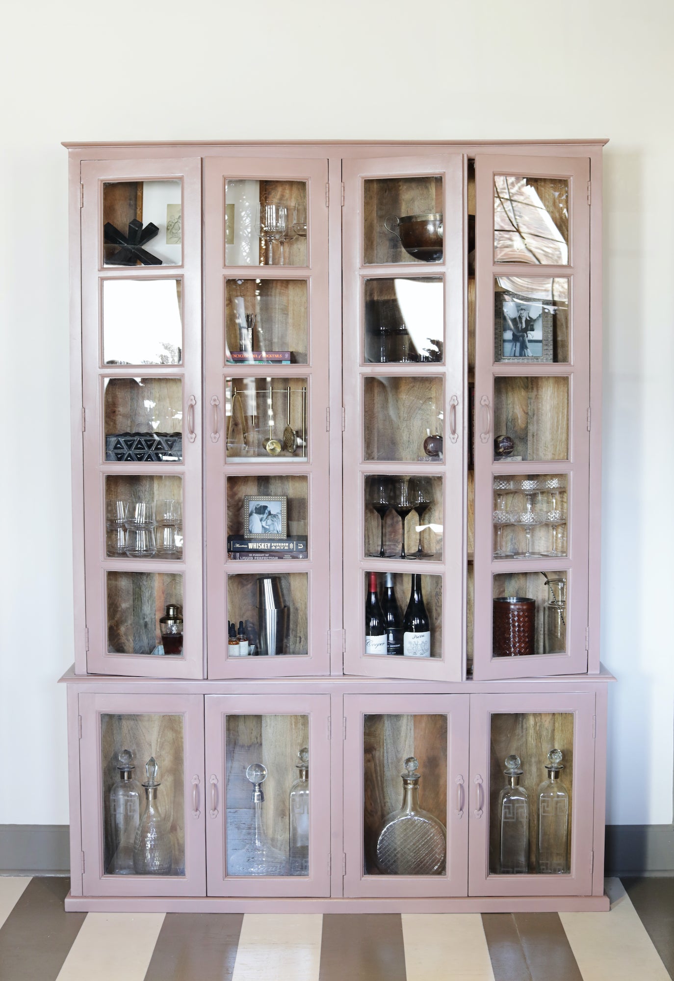 Wood & Glass Cabinet w/ 8 Doors and 8 Shelves