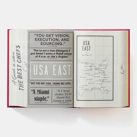 Open book with text and map on a white background