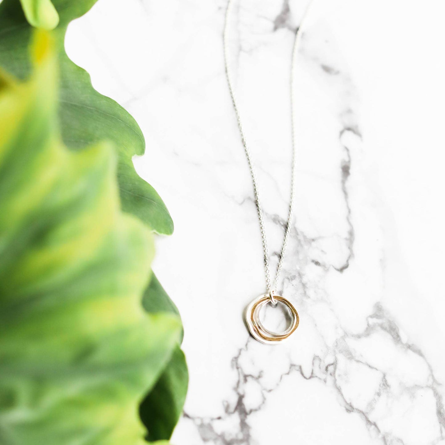 River Rocks Necklace, Three Circles Silver Gold Dainty: Gold Filled / 18"