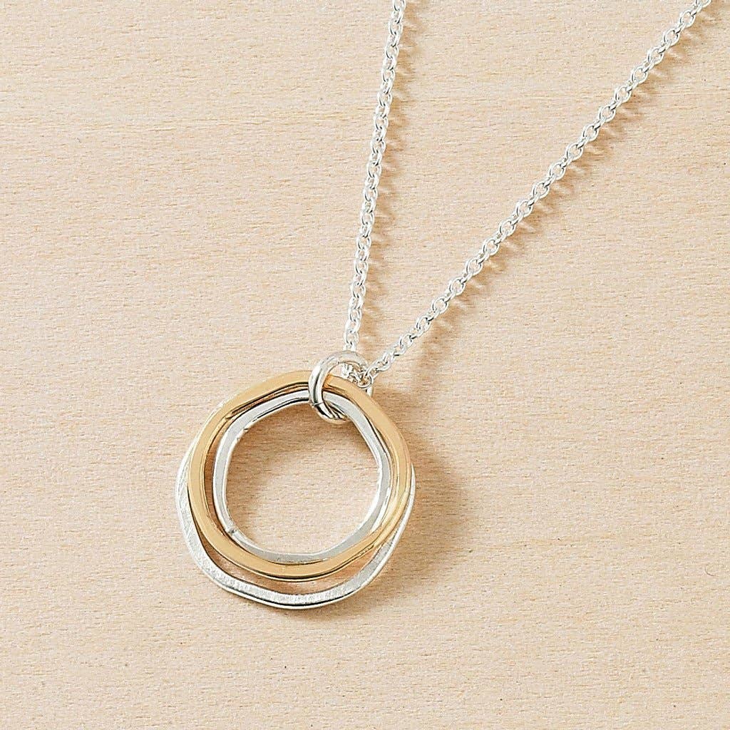 River Rocks Necklace, Three Circles Silver Gold Dainty: Gold Filled / 18"