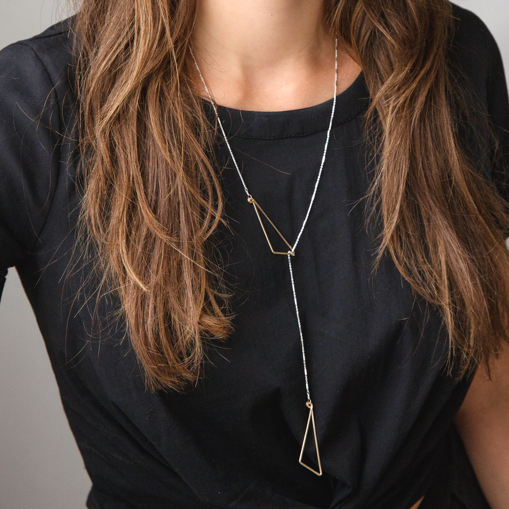 Sparky Pivot Lariat Two Tone Geometric Long Necklace