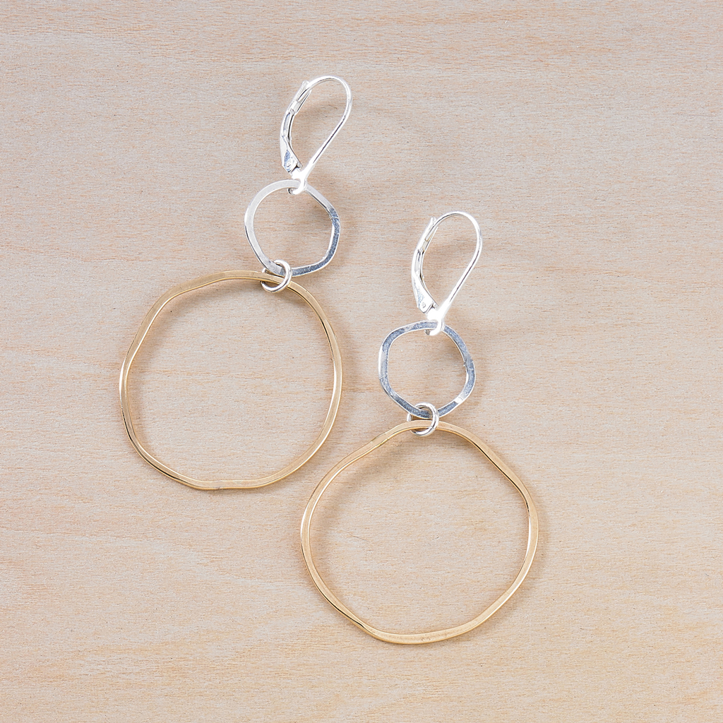 Uplift Golden Organic Circles Mixed Metal Earrings