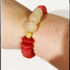Ashanti Glass & Brass Bead Stretch Bracelet- Red & White