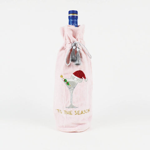 Martini Embroidered Pink Wine Bag
