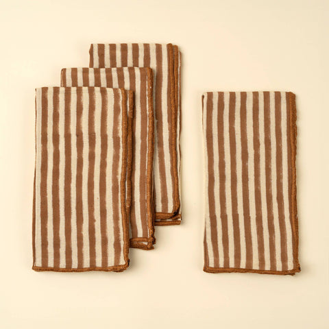 Terracotta Stripe Block Print Napkins S/4