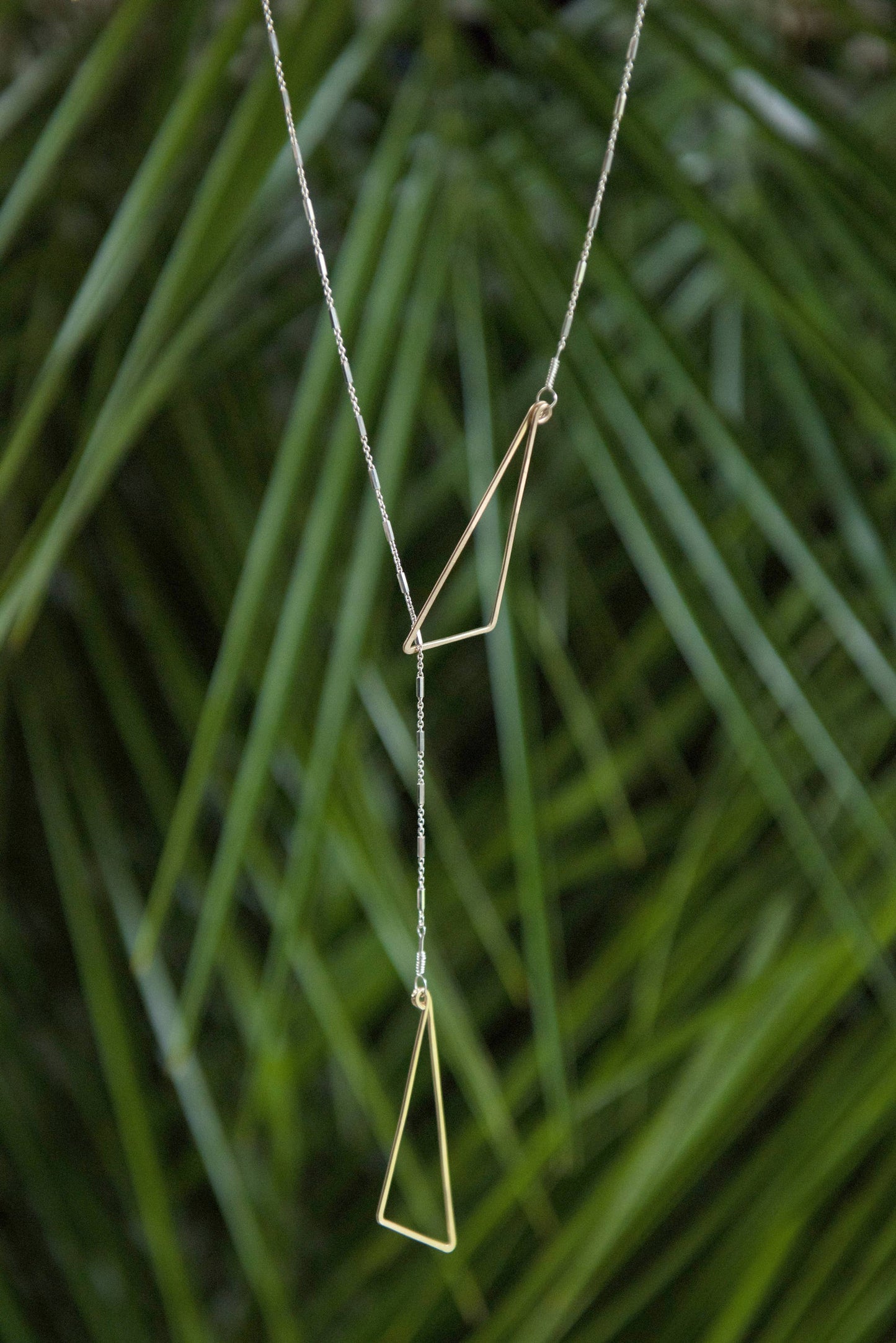 Sparky Pivot Lariat Two Tone Geometric Long Necklace