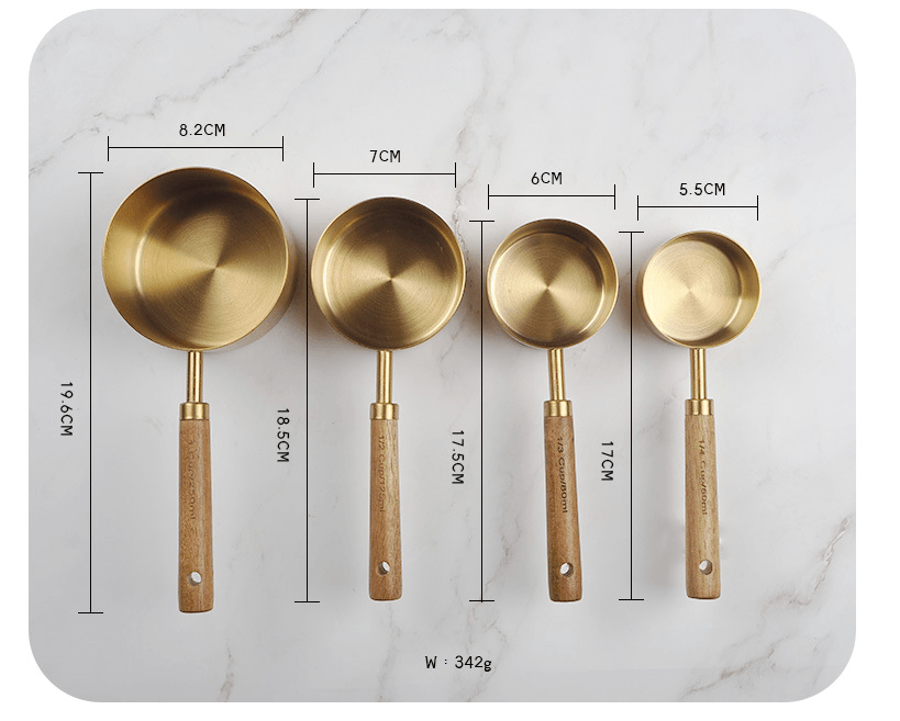 Gold Stainless Steel Measuring Cups Set: 4 spoons