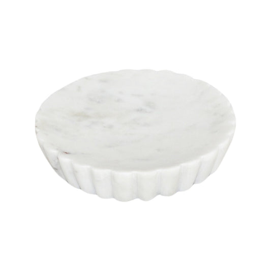 White Marble Soap Dish w/ Grooving