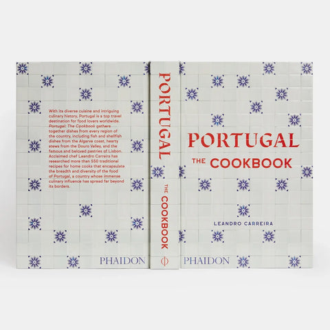 Cookbook titled 'Portugal: The Cookbook' by Leandro Carreira with a decorative cover design.