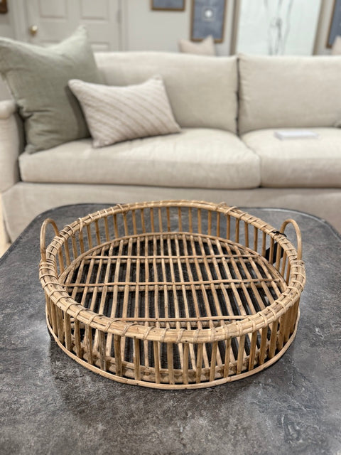 Round Cane Tray with Handles