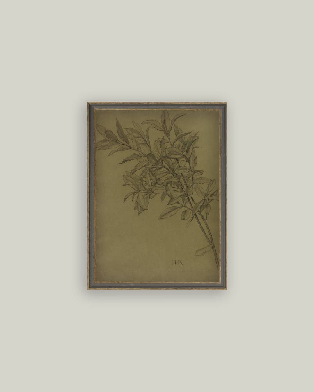 Leaves On Green Framed Antique Art