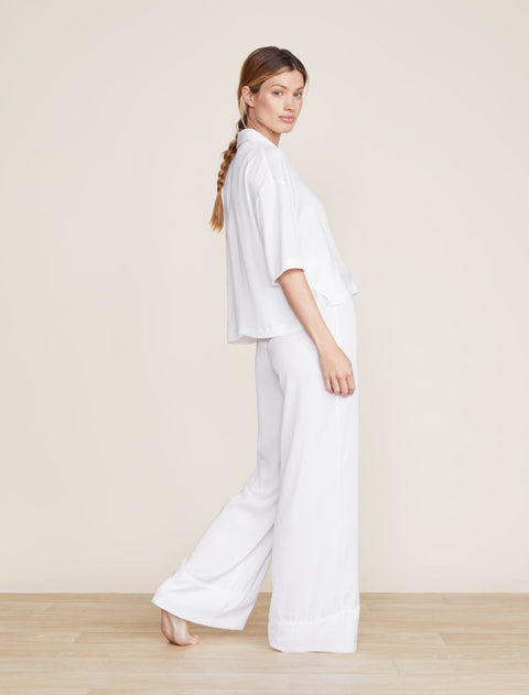Washed satin shirt styled with matching pants