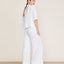 Washed satin shirt styled with matching pants
