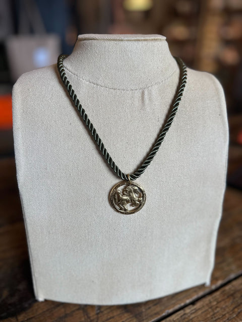 Rope Necklace with Antique Gold Pendant