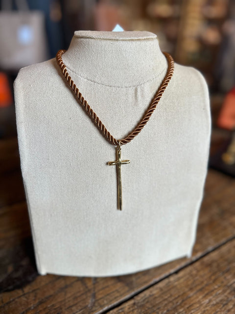Rope Necklace with Antique Gold Pendant