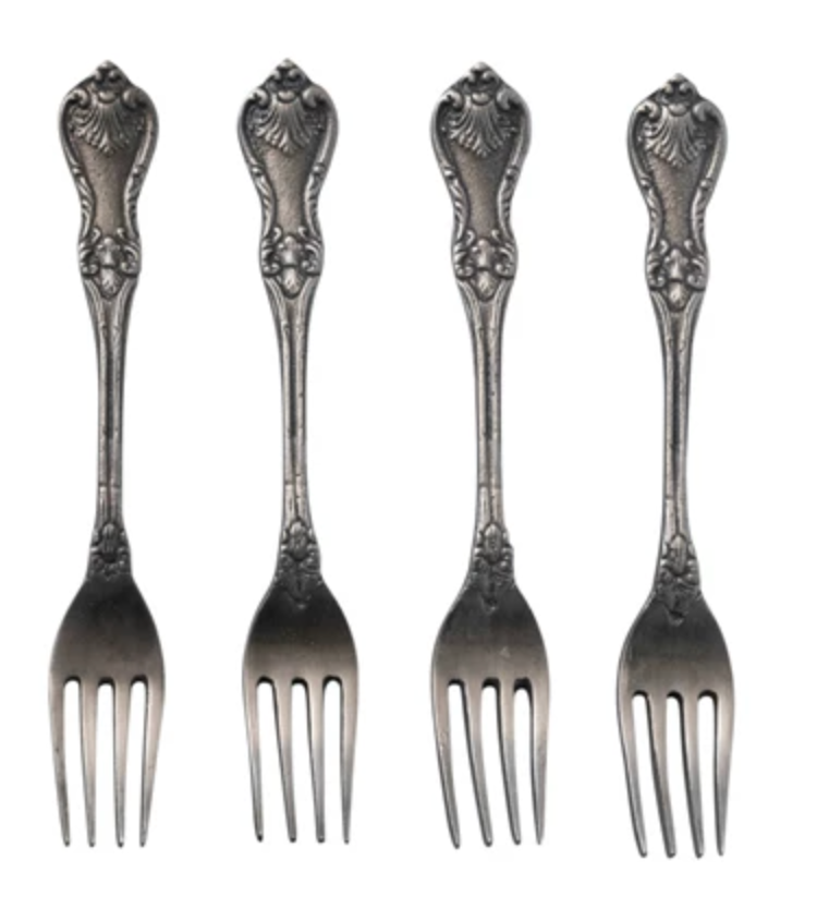 Embossed Antiqued Silver Fork