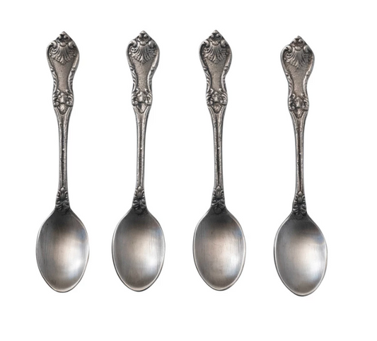 Embossed Antiqued Silver Spoon