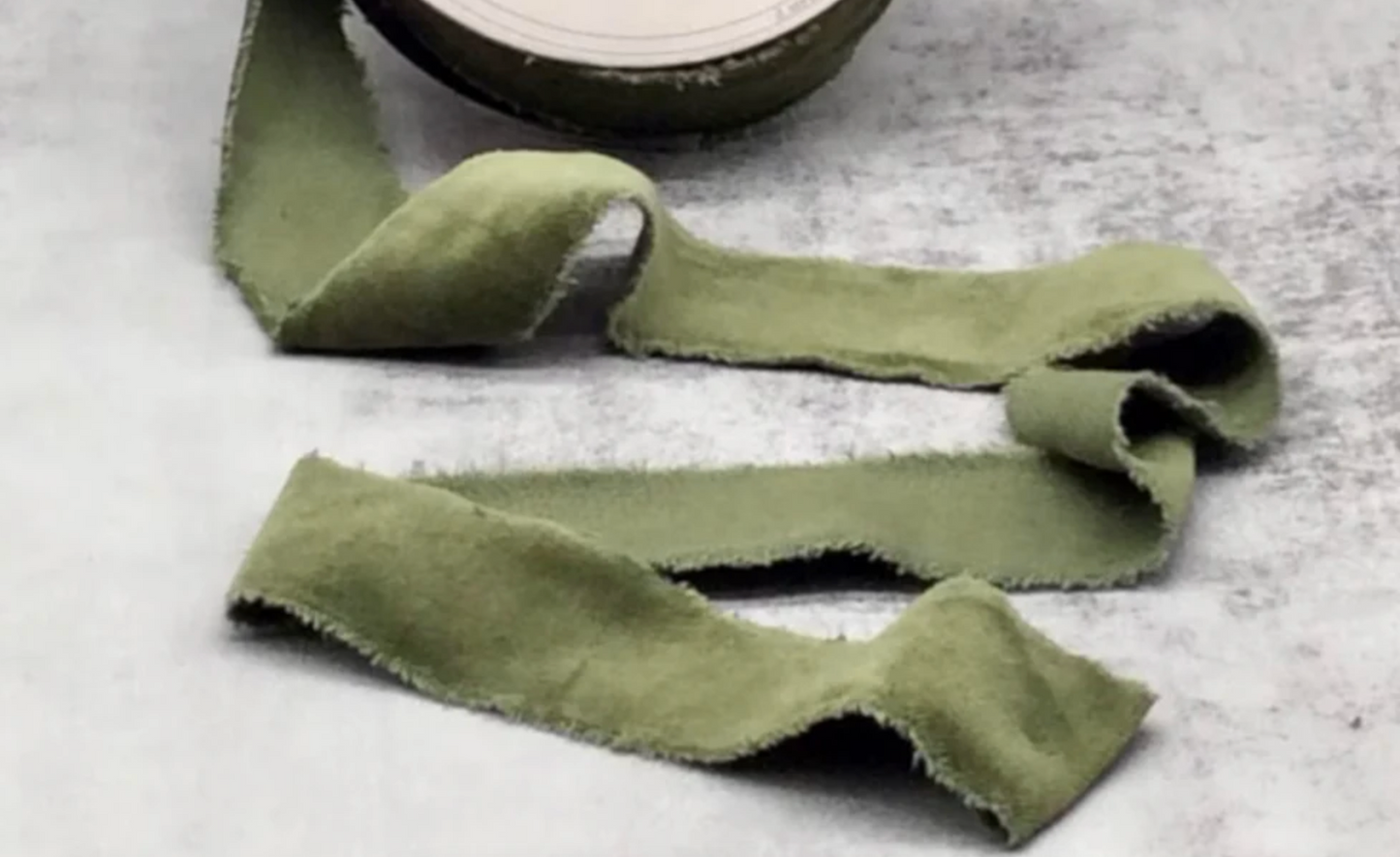 Torn Faux Velvet Ribbon - Olive