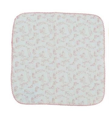 Square Cotton Burp Cloth w/ Rabbits & Stitched Trim