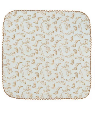 Square Cotton Burp Cloth w/ Rabbits & Stitched Trim