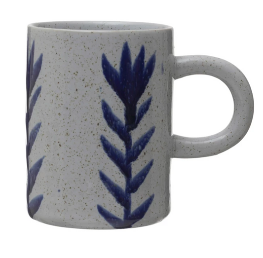 Hand-Painted Stoneware Mug w/ Flower