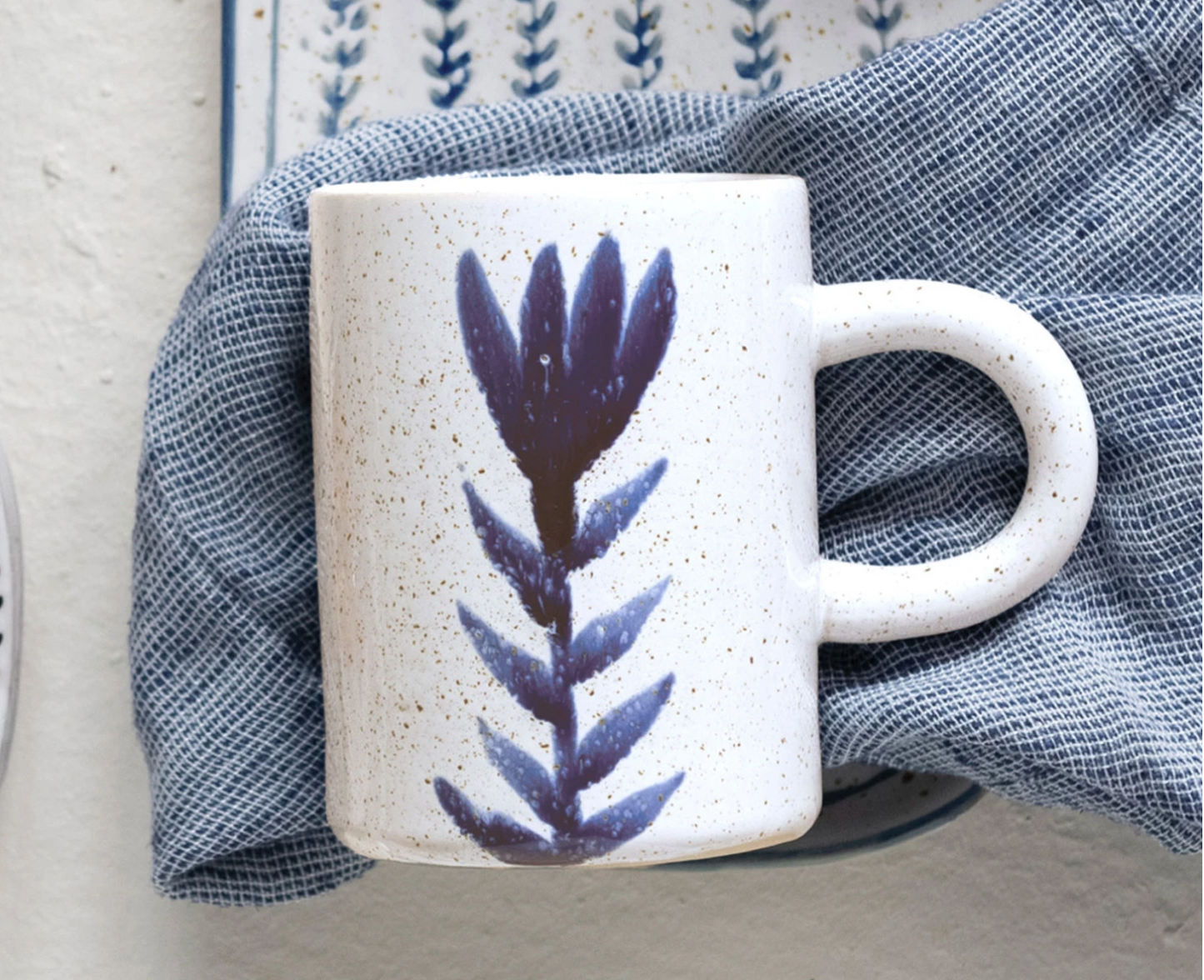 Hand-Painted Stoneware Mug w/ Flower