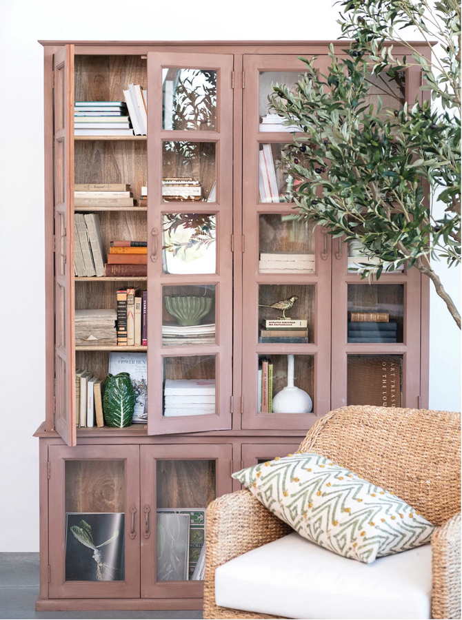 Wood & Glass Cabinet w/ 8 Doors and 8 Shelves